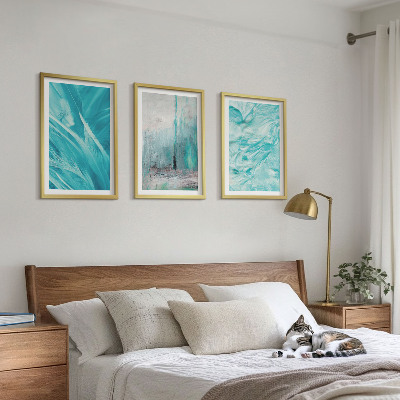 Tavelset ovanför soffa Blå nyanser abstrakta mönster