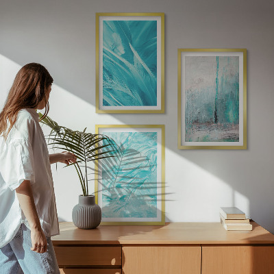 Tavelset ovanför soffa Blå nyanser abstrakta mönster