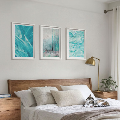 Tavelset ovanför soffa Blå nyanser abstrakta mönster