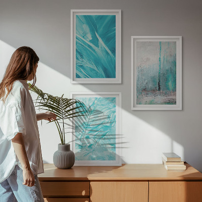 Tavelset ovanför soffa Blå nyanser abstrakta mönster