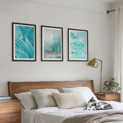 Tavelset ovanför soffa Blå nyanser abstrakta mönster
