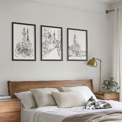 Set om 3 tavlor Enkla teckningar av urbana landskap