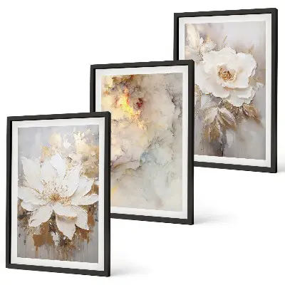 Tavelset med ramar blommor med ljus abstrakt bakgrund