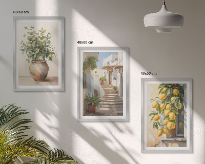 Set om 3 tavlor Citronblomkrukor gata
