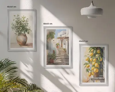 Citronblomkrukor på gata set om 3 tavlor