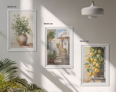 Set om 3 tavlor Citronblomkrukor gata