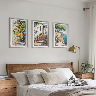 Tavelpaket med ramar Citroner, blommor, havsutsikt