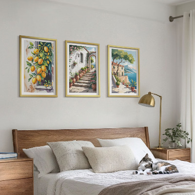 Tavelpaket med ramar Citroner, blommor, havsutsikt