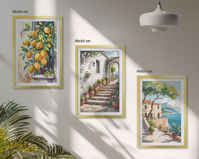 Tavelpaket med ramar Citroner, blommor, havsutsikt