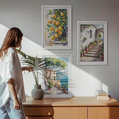 Tavelpaket med ramar Citroner, blommor, havsutsikt