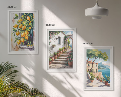 Tavelpaket med ramar Citroner, blommor, havsutsikt