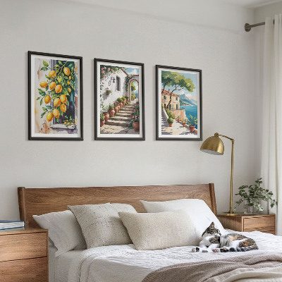 Tavelpaket med ramar Citroner, blommor, havsutsikt