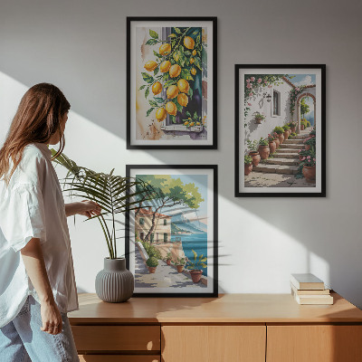 Tavelpaket med ramar Citroner, blommor, havsutsikt