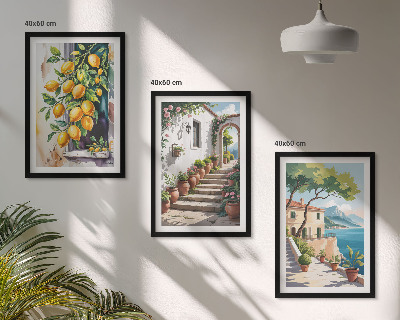 Tavelpaket med ramar Citroner, blommor, havsutsikt