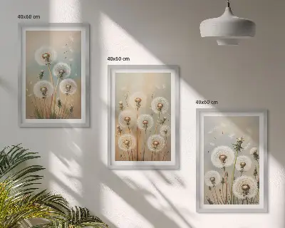 Tavelset med maskrosblommor pastellfärgat motiv för vägg ovanför soffa