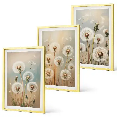 Tavelset med maskrosblommor pastellfärgat motiv för vägg ovanför soffa