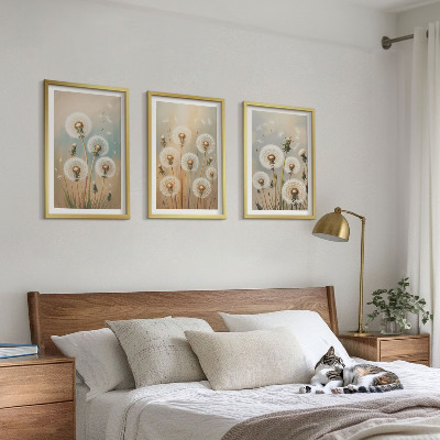 Tavelset ovanför soffa Pastellfärgade maskrosblommor