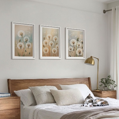 Tavelset ovanför soffa Pastellfärgade maskrosblommor