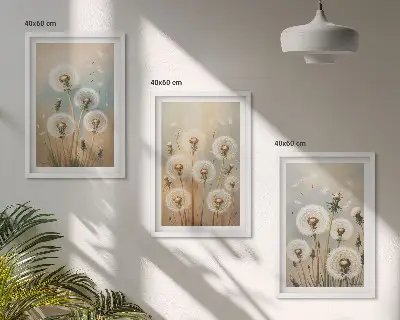 Tavelset med maskrosblommor pastellfärgat motiv för vägg ovanför soffa