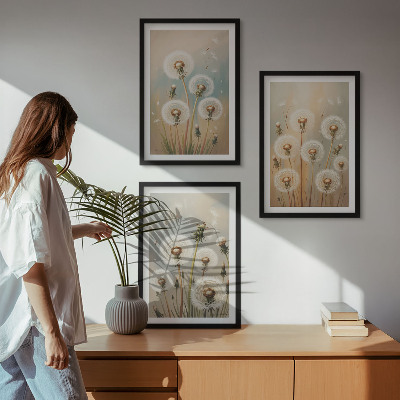 Tavelset ovanför soffa Pastellfärgade maskrosblommor