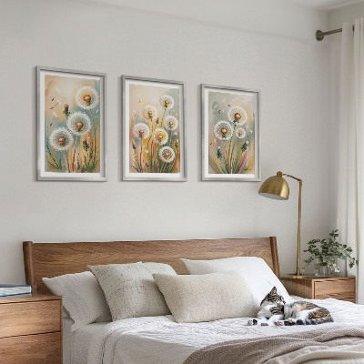Tavelpaket med ramar Maskrosblommor pastellgräs