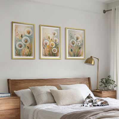 Tavelpaket med ramar Maskrosblommor pastellgräs