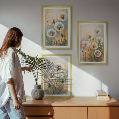 Tavelpaket med ramar Maskrosblommor pastellgräs