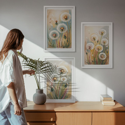 Tavelpaket med ramar Maskrosblommor pastellgräs