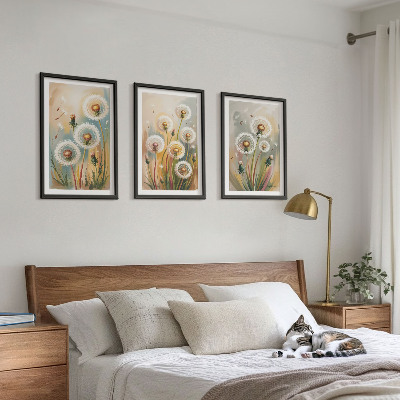 Tavelpaket med ramar Maskrosblommor pastellgräs