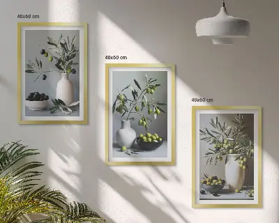Tavelset med 3 delar motiv av Oliver i dämpade vaser