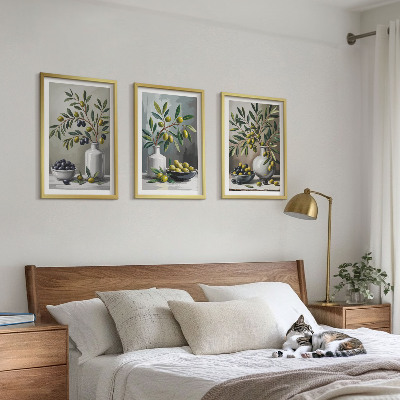 Tavelpaket med ramar Keramiska oliver grå