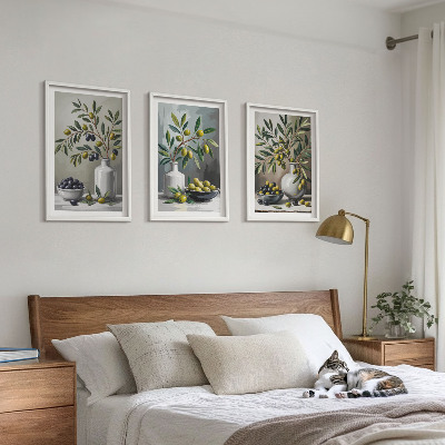 Tavelpaket med ramar Keramiska oliver grå