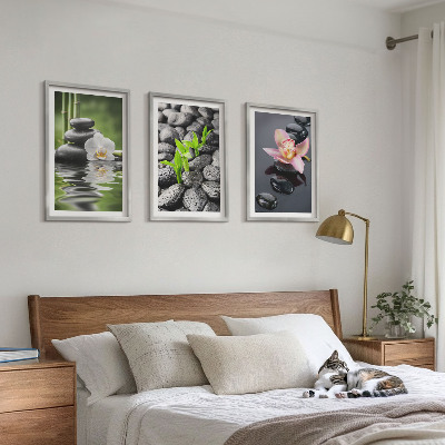 Tavelset ovanför soffa En lugn zenkomposition av blommor och vatten