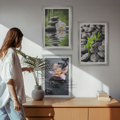Tavelset ovanför soffa En lugn zenkomposition av blommor och vatten