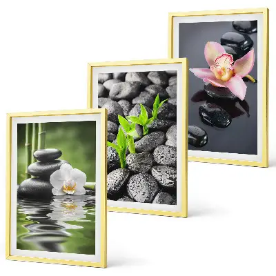 Tavelset för soffvägg lugn zenkomposition med blommor och vatten
