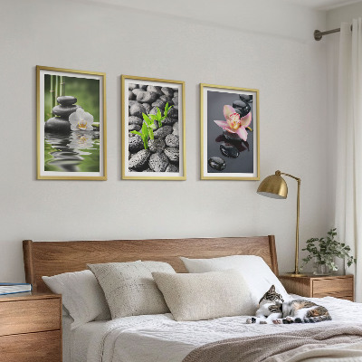 Tavelset ovanför soffa En lugn zenkomposition av blommor och vatten