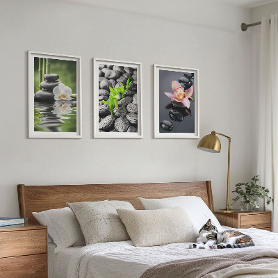 Tavelset ovanför soffa En lugn zenkomposition av blommor och vatten