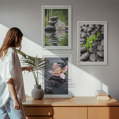 Tavelset ovanför soffa En lugn zenkomposition av blommor och vatten