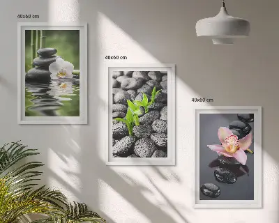 Tavelset för soffvägg lugn zenkomposition med blommor och vatten