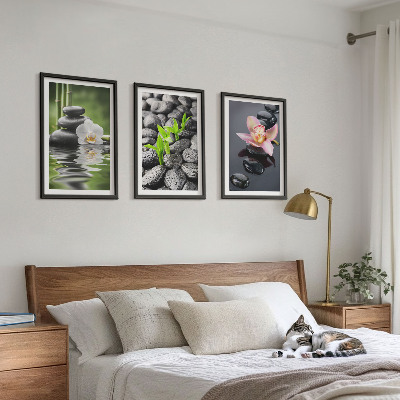 Tavelset ovanför soffa En lugn zenkomposition av blommor och vatten