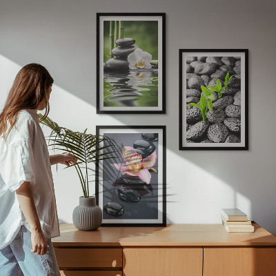 Tavelset ovanför soffa En lugn zenkomposition av blommor och vatten