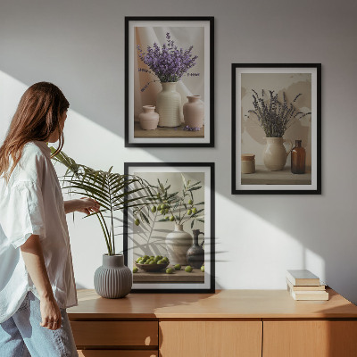 Tavelpaket med ramar Lavendelblommor oliver kärl