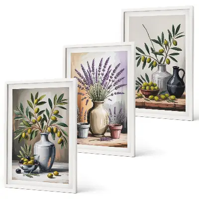 Olivblommor i vaser set om 3 tavlor