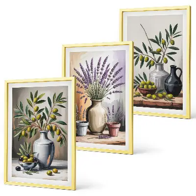 Olivblommor i vaser set om 3 tavlor