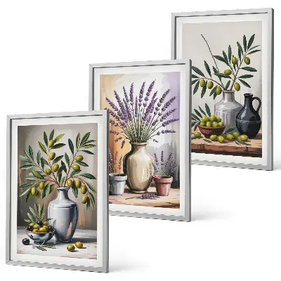Olivblommor i vaser set om 3 tavlor