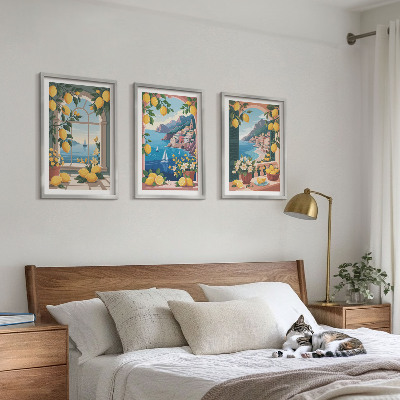 Tavelset ovanför soffa Italienska citroner från havets fönster