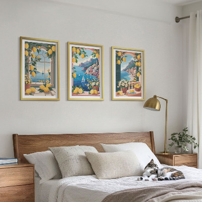 Tavelset ovanför soffa Italienska citroner från havets fönster