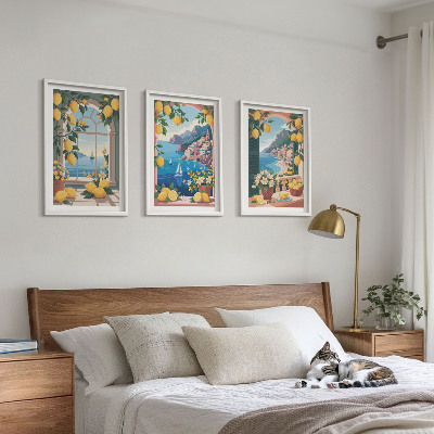 Tavelset ovanför soffa Italienska citroner från havets fönster