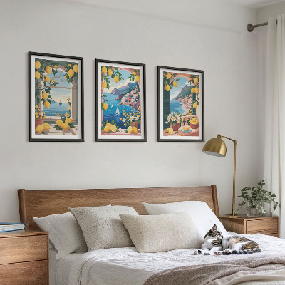 Tavelset ovanför soffa Italienska citroner från havets fönster