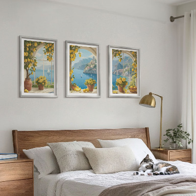 Tavelpaket med ramar Havslandskap, citroner, fönster
